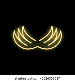 Neon wings are spreading on a black background with copy space