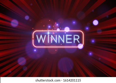 Neon winner banner with red light background
