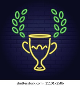 Neon winner sports cup symbol vector illustration
