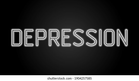 Neon word depression on black background with gradient