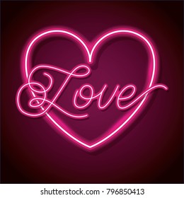 neon word love with heart design element for happy valentines day