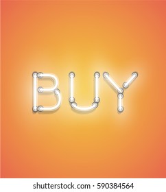 Neon word on orange background glowing for advertising, vector illustration