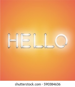 Neon word on orange background glowing for advertising, vector illustration