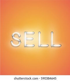 Neon word on orange background glowing for advertising, vector illustration