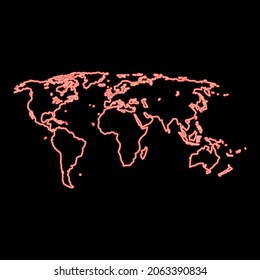 Neon world map red color vector illustration flat style light image