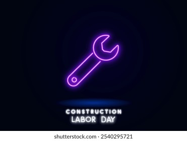 Neon wrench hexagon Spanner Hand tool Mechanic engineer instrument red color vector illustration image flat style light