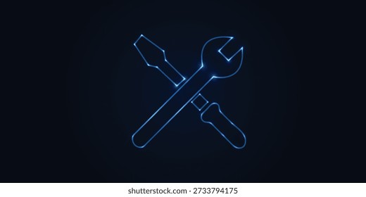 Neon Wrench and Screwdriver Icon – Tech Tools, Repair, Settings, Maintenance Symbol