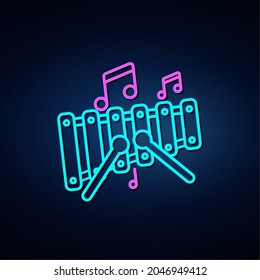 Neon xylophone and musical note icon look clear. Neon line icon. Entertainment and karaoke music icon. neon icon.