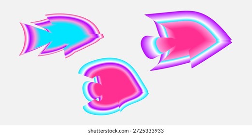 neon y2k fish blur set element flat vetor, estilo retro, luvas nostalgie para 2000