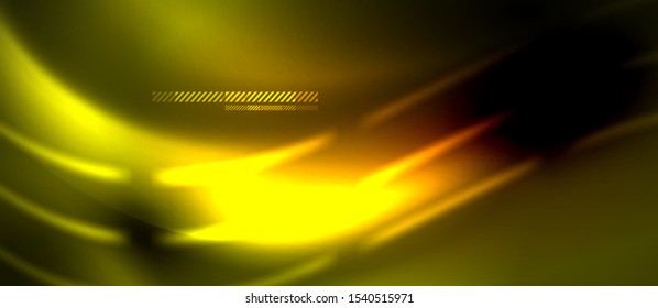 Neon yellow abstract waves background. Shiny lights on bright colors with design elements. Futuristic or technology template illustration, hi-tech concept
