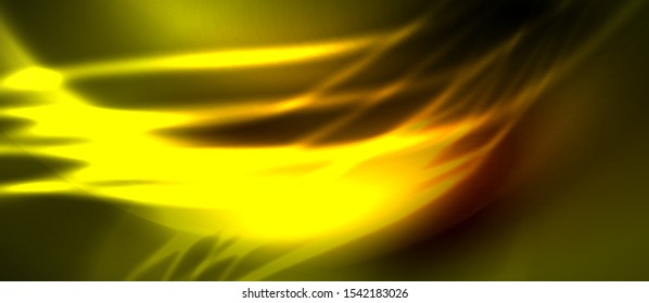 Neon yellow abstract waves background. Shiny lights on bright colors with design elements. Futuristic or technology template illustration, hi-tech concept