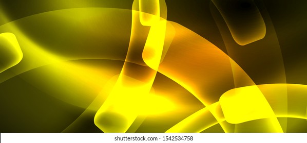 Neon yellow abstract waves background. Shiny lights on bright colors with design elements. Futuristic or technology template illustration, hi-tech concept