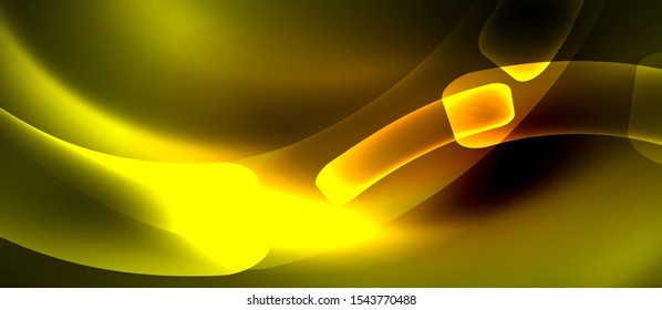 Neon yellow abstract waves background. Shiny lights on bright colors with design elements. Futuristic or technology template illustration, hi-tech concept