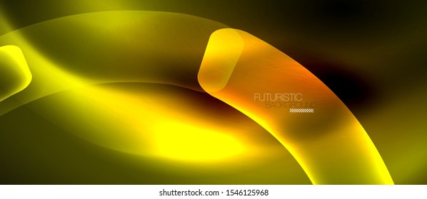 Neon yellow abstract waves background. Shiny lights on bright colors with design elements. Futuristic or technology template illustration, hi-tech concept