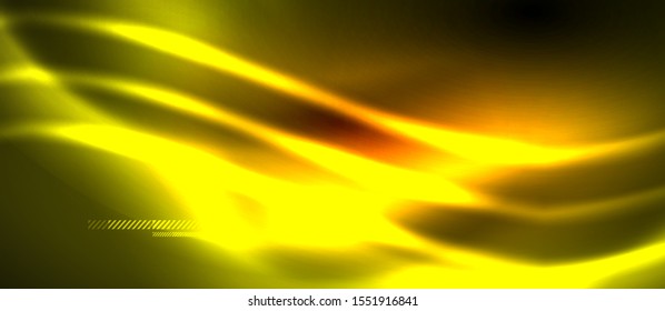 Neon yellow abstract waves background. Shiny lights on bright colors with design elements. Futuristic or technology template illustration, hi-tech concept