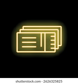 Neon yellow air tickets glowing on black background representing travel and tourism industry