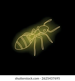 Neon yellow ant is walking on black background, creating a vibrant and eye catching image