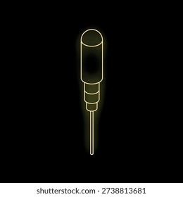 Neon yellow audio jack cable glowing on black background, representing music, sound, and connection