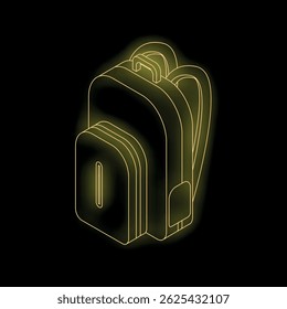 Neon yellow backpack is glowing on a black background