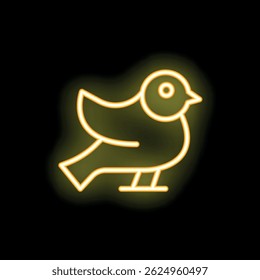 Neon yellow bird standing side view icon on a black background