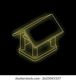 Neon yellow birdhouse shining on a black background, creating a vibrant and eye catching image