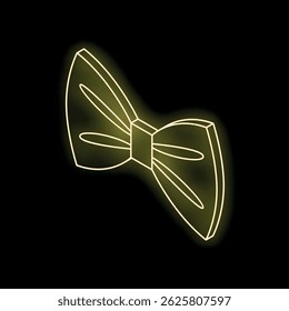 Neon yellow bow tie glowing on a black background, perfect for showcasing elegance and style