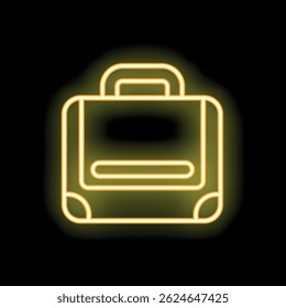Neon yellow briefcase glowing on a black background, perfect for themes of business, finance, and work