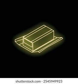 Neon yellow butter brick isometric icon on black background