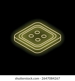 Botão amarelo néon iluminando fundo escuro, representando costura, alfaiataria e design de moda