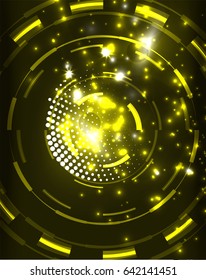 Neon yellow circles vector abstract pattern background