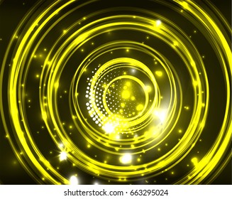 Neon yellow circles vector abstract pattern background