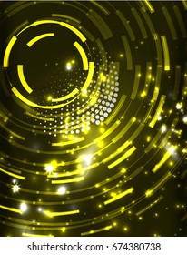 Neon yellow circles vector abstract pattern background