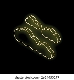 Neon yellow clouds are floating in digital space with a black background