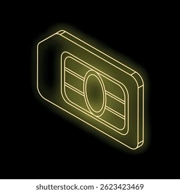 Neon yellow credit card is glowing on a black background