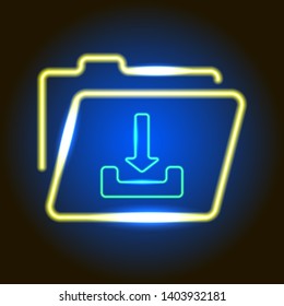 neon yellow document and file folder with download logo icon isolated