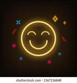 Neon Yellow Emoji Happy Icon Vector Illustration