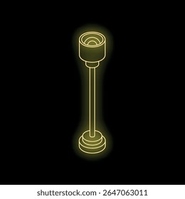Neon yellow floor lamp glowing in a dark room, providing soft illumination, creating a cozy and inviting atmosphere