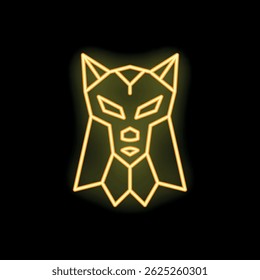 Neon yellow geometric wolf head glowing on a black background