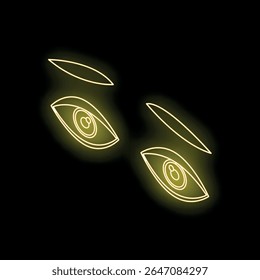 Olhos amarelos de néon brilhantes olhando para a escuridão, criando uma atmosfera misteriosa e intrigante