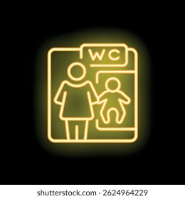 Neon yellow glowing icon of a baby changing room sign, perfect for use in your next project