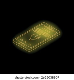 Neon yellow glowing lines creating an isometric smartphone with a wifi symbol on the screen