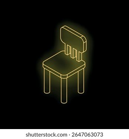 Neon yellow isometric chair glowing on black background, representing furniture, interior design, and decoration concepts