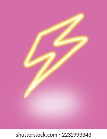 Ilustración vectorial del rayo amarillo neón en el fondo rosado