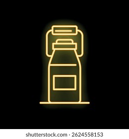 Neon yellow milk bottle glowing on a black background