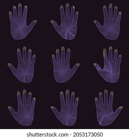 Neon Yellow Purple Geometric Hands Palmprints Seamless Pattern