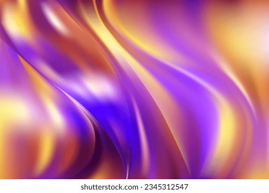 Neon yellow and purple waves. Bright psychedelic background with a wavy pattern. Gradient mesh with soft color transitions. Vector illustration in disco style