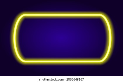 neon yellow rectangle. Vector illustration of a bright rectangular horizontal template with rounded edges, glowing yellow in the dark, with an empty space inside for the text for the design template