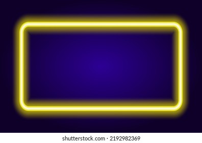 marco rectangular de neón amarillo. Ilustración vectorial un marco rectangular brillante amarillo en la oscuridad, con un espacio vacío dentro para el texto de una plantilla de diseño sobre azul oscuro