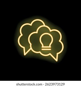 Neon yellow speech bubble with light bulb inside representing the concept of sharing ideas