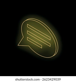 Neon yellow speech bubble representing ongoing conversation, communication, and online chat in vibrant, glowing style against a dark backdrop